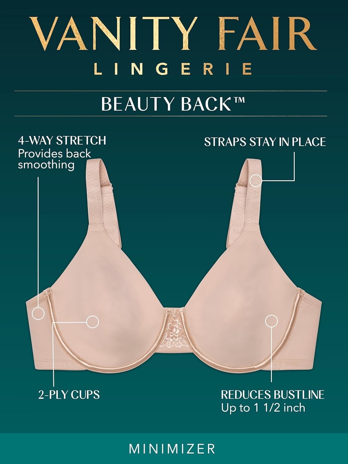 image:imageVanity Fair Womens Beauty Back Smoothing Minimizer Bra Minimizes Bust Line up to 15 Non Padded Cups up to HGhost Navy