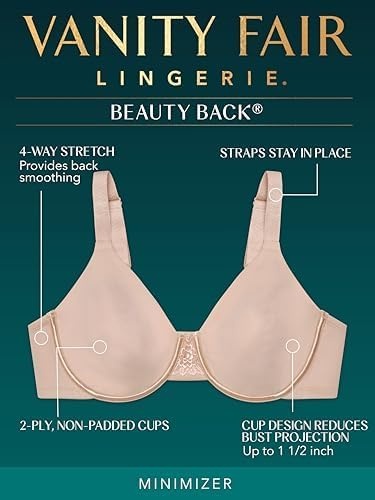 image:imageVanity Fair Womens Beauty Back Smoothing Minimizer Bra Minimizes Bust Line up to 15 Non Padded Cups up to HMidnight Black