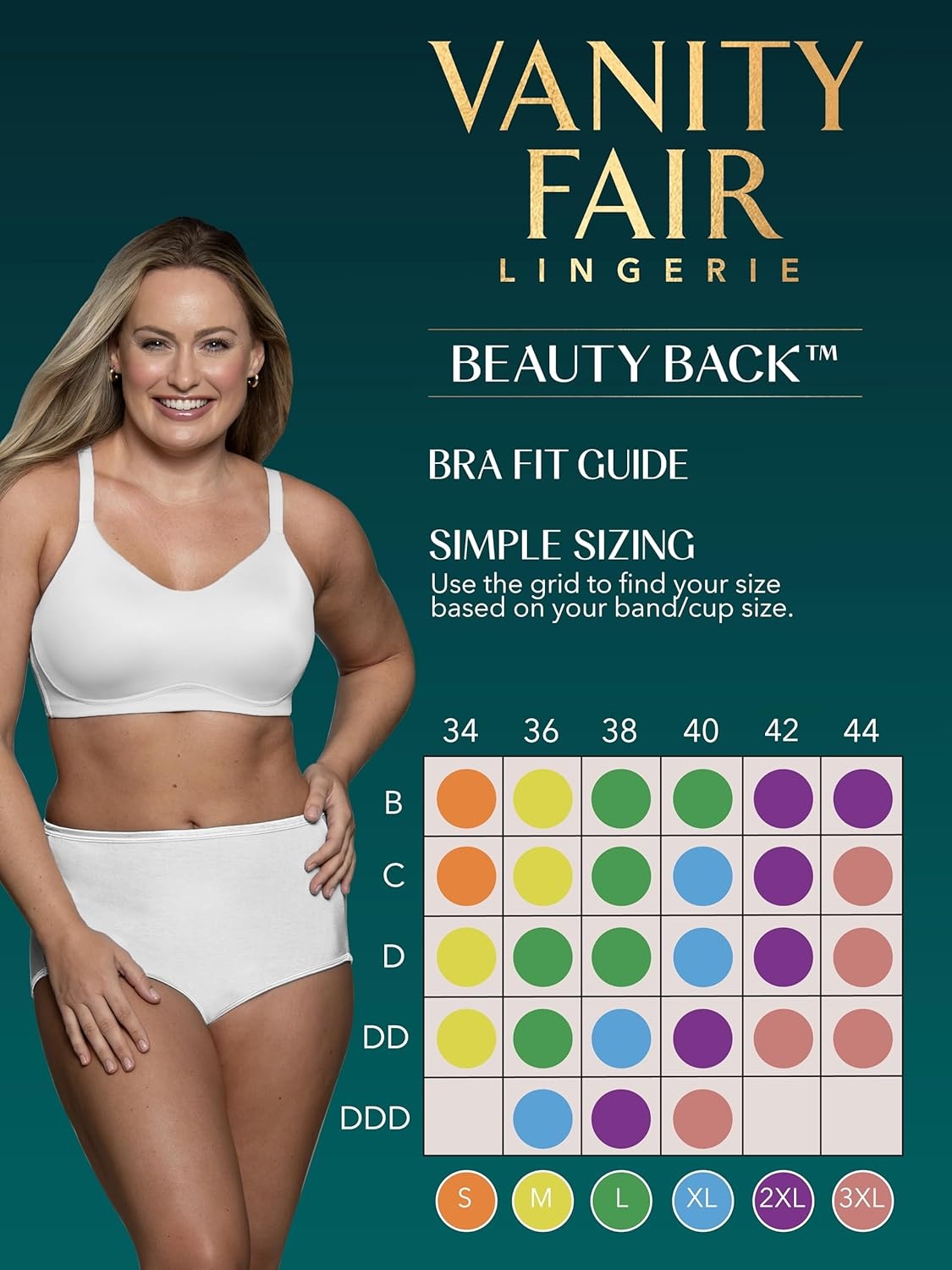 image:imageVanity Fair Womens Beauty Back Smoothing Simple Sizing Wireless Bra 4Way Stretch Fabric Sizes S3XLEmerald Gem