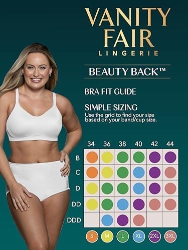 image:imageVanity Fair Womens Beauty Back Smoothing Simple Sizing Wireless Bra 4Way Stretch Fabric Sizes S3XLMidnight Black