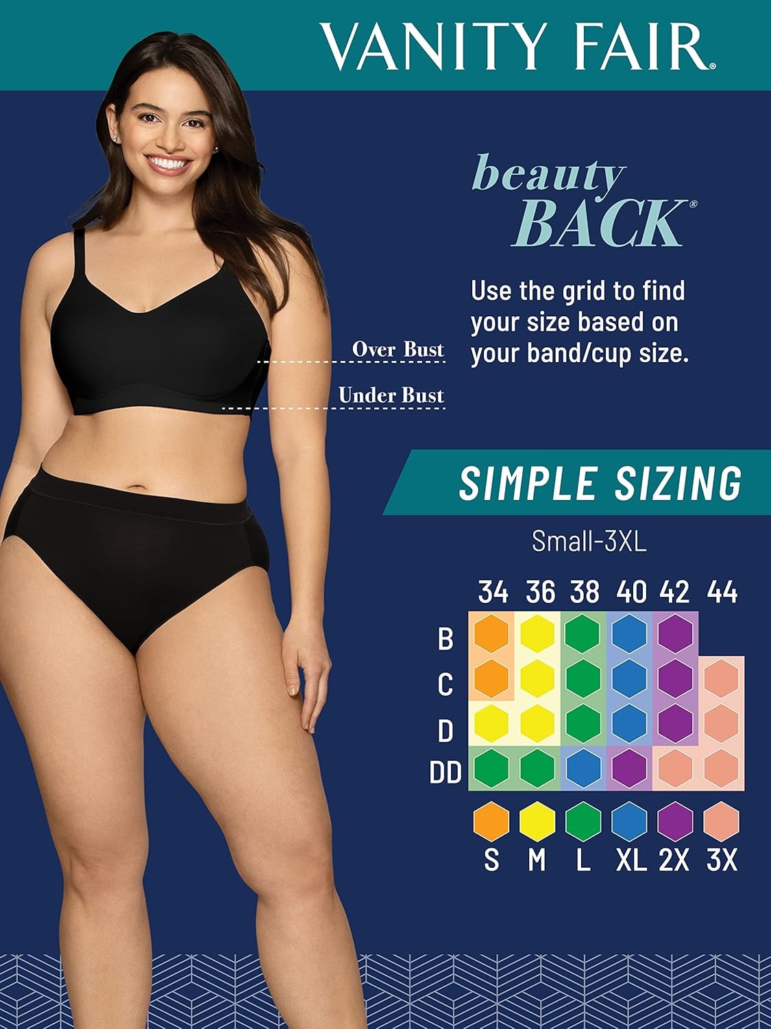 image:imageVanity Fair Womens Beauty Back Smoothing Simple Sizing Wireless Bra 4Way Stretch Fabric Sizes S3XLMoody Blue