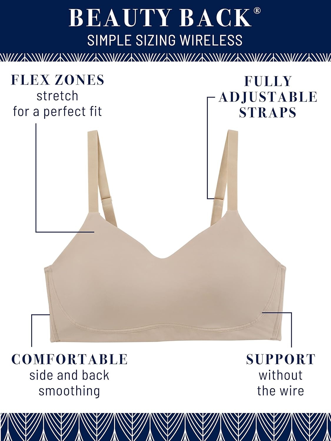 image:imageVanity Fair Womens Beauty Back Smoothing Simple Sizing Wireless Bra 4Way Stretch Fabric Sizes S3XLMoody Blue