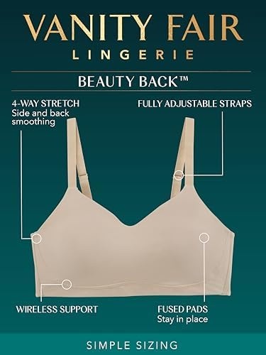 image:imageVanity Fair Womens Beauty Back Smoothing Simple Sizing Wireless Bra 4Way Stretch Fabric Sizes S3XLShirting Blue
