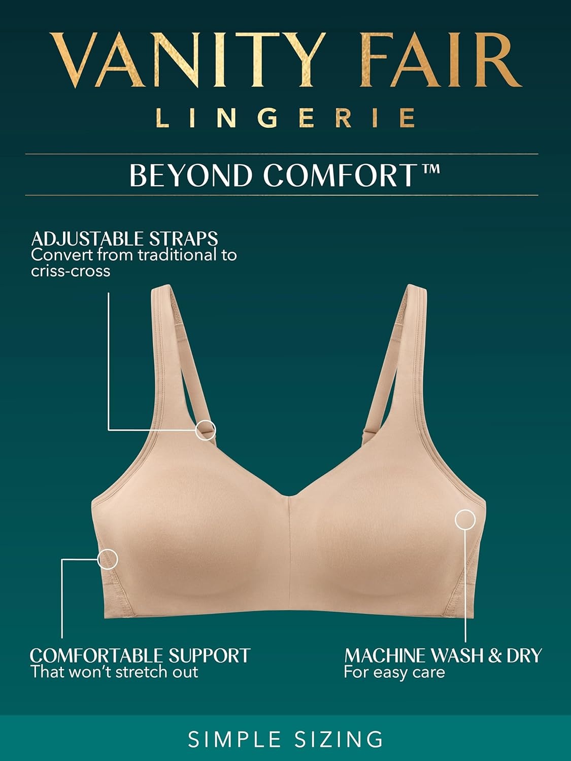 image:imageVanity Fair Womens Beauty Back Smoothing Wireless Bra Comfort and Support Simple Sizing Available S3xlEnchanted Mauve