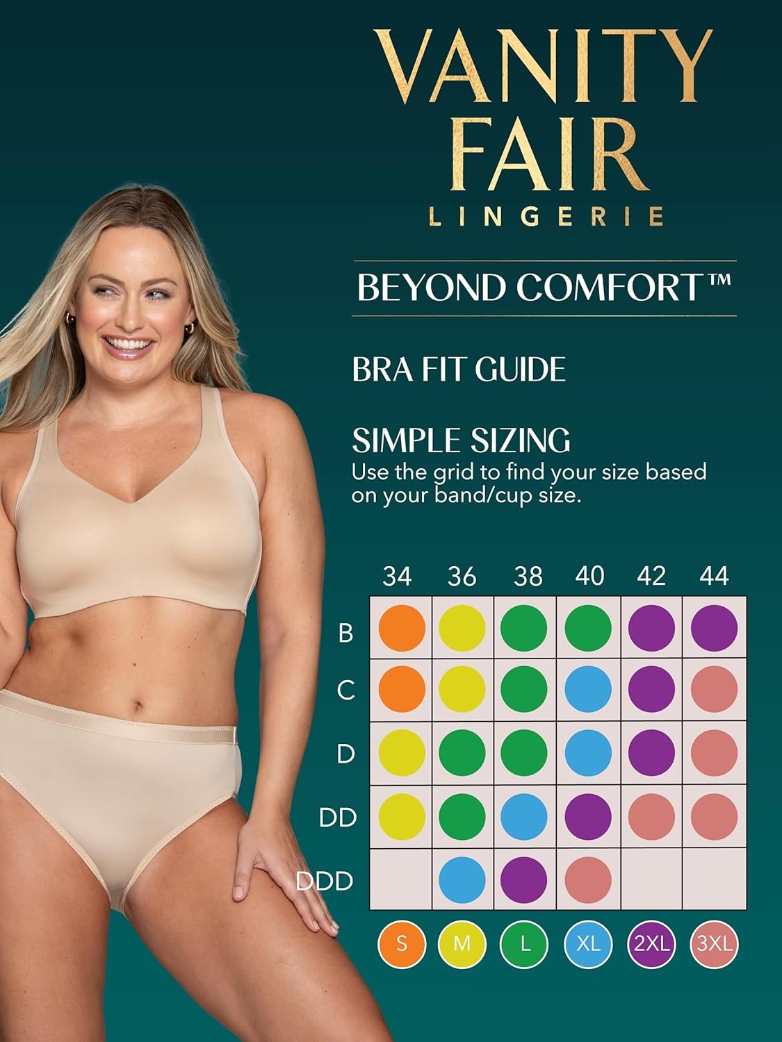 image:imageVanity Fair Womens Beauty Back Smoothing Wireless Bra Comfort and Support Simple Sizing Available S3xlSeaside Mist