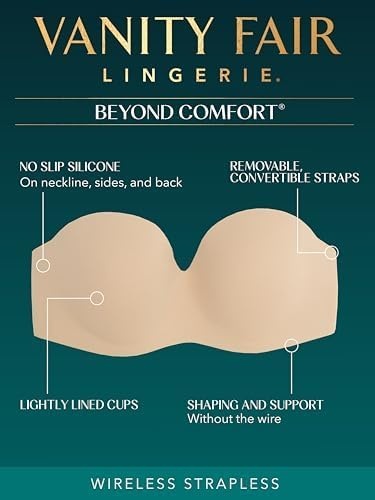 image:imageVanity Fair Womens Beyond Comfort Strapless Bra Wireless Bras Non Slip Buttery Smooth Cups Up to DdDamask Neutral