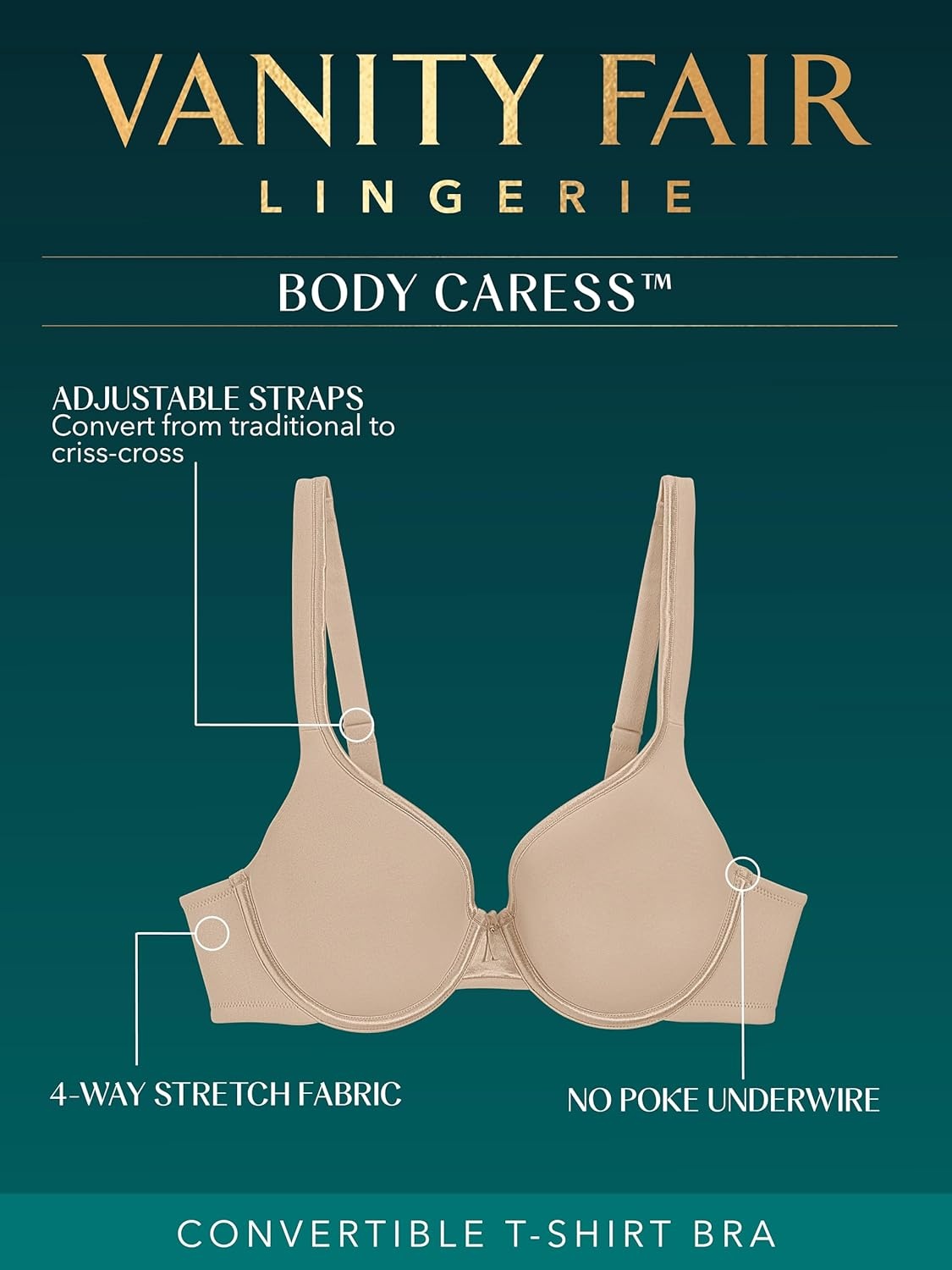 image:imageVanity Fair Womens Bra with 2Way Convertible Straps Body Caress Full Coverage Lightly Lined Cups Up to DdUnderwire Quartz