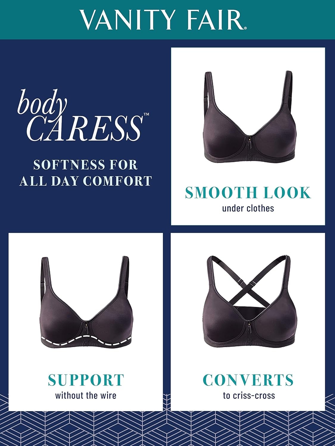 image:imageVanity Fair Womens Bra with 2Way Convertible Straps Body Caress Full Coverage Lightly Lined Cups Up to DdWirefree Beige