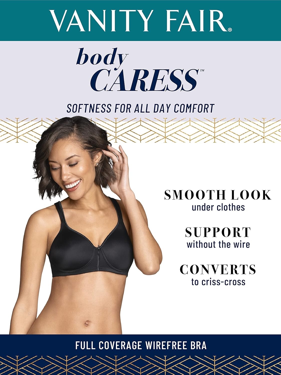 image:imageVanity Fair Womens Bra with 2Way Convertible Straps Body Caress Full Coverage Lightly Lined Cups Up to DdWirefree Black