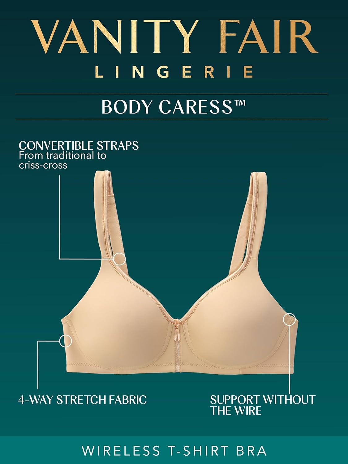 image:imageVanity Fair Womens Bra with 2Way Convertible Straps Body Caress Full Coverage Lightly Lined Cups Up to DdWirefree Quartz