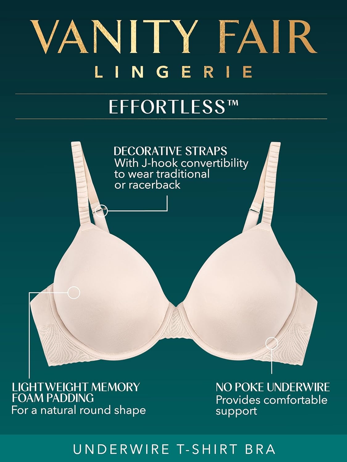 image:imageVanity Fair Womens Effortless Underwire Bra Buttery Soft Fabric amp Lightweight Memory Foam Cups up to DDCareless Lilac Lace