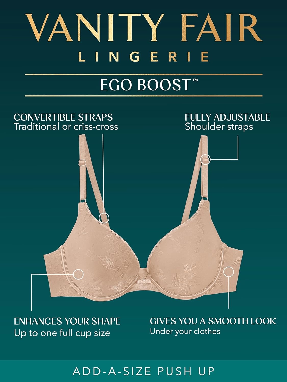 image:imageVanity Fair Womens Ego Boost Push Up Bra Adds Up to One Full Cup Size Underwire Push Up Bras for WomenMorning Rain Jacquard