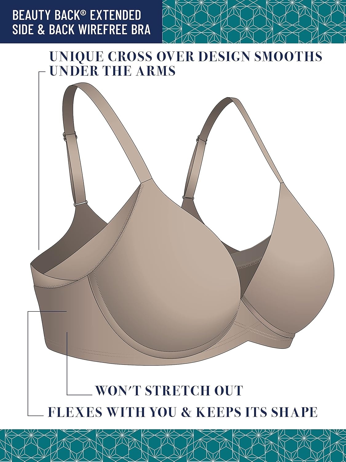 image:imageVanity Fair Womens Full Coverage Beauty Back Smoothing Bra 4Way Stretch Fabric Lightly Lined Cups up to DDFull Coverage Wirefree Midnight Black