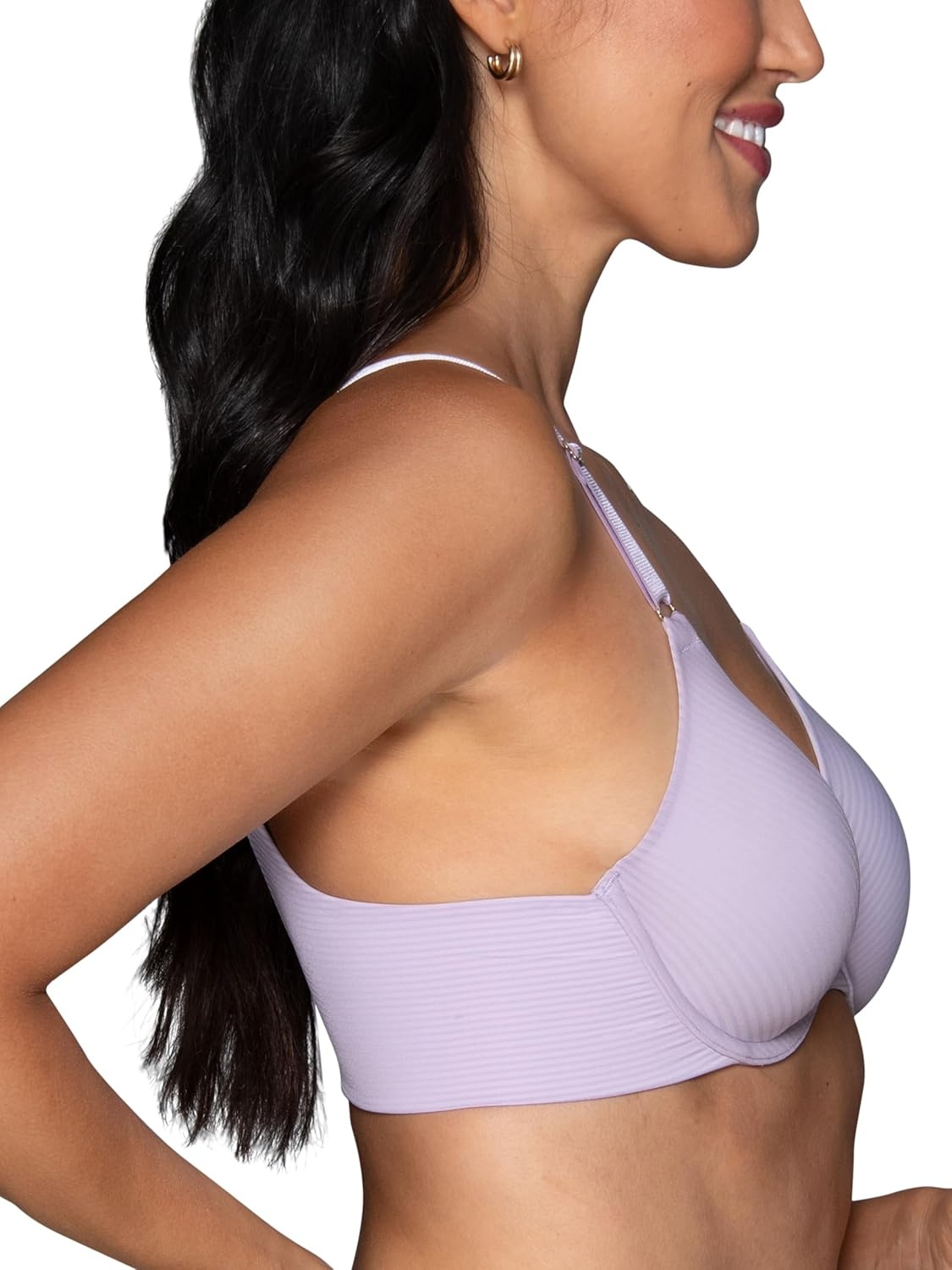 image:imageVanity Fair Womens Full Coverage Beauty Back Smoothing Bra 4Way Stretch Fabric Lightly Lined Cups up to DDUnderwire Gentle Lavender Stripe