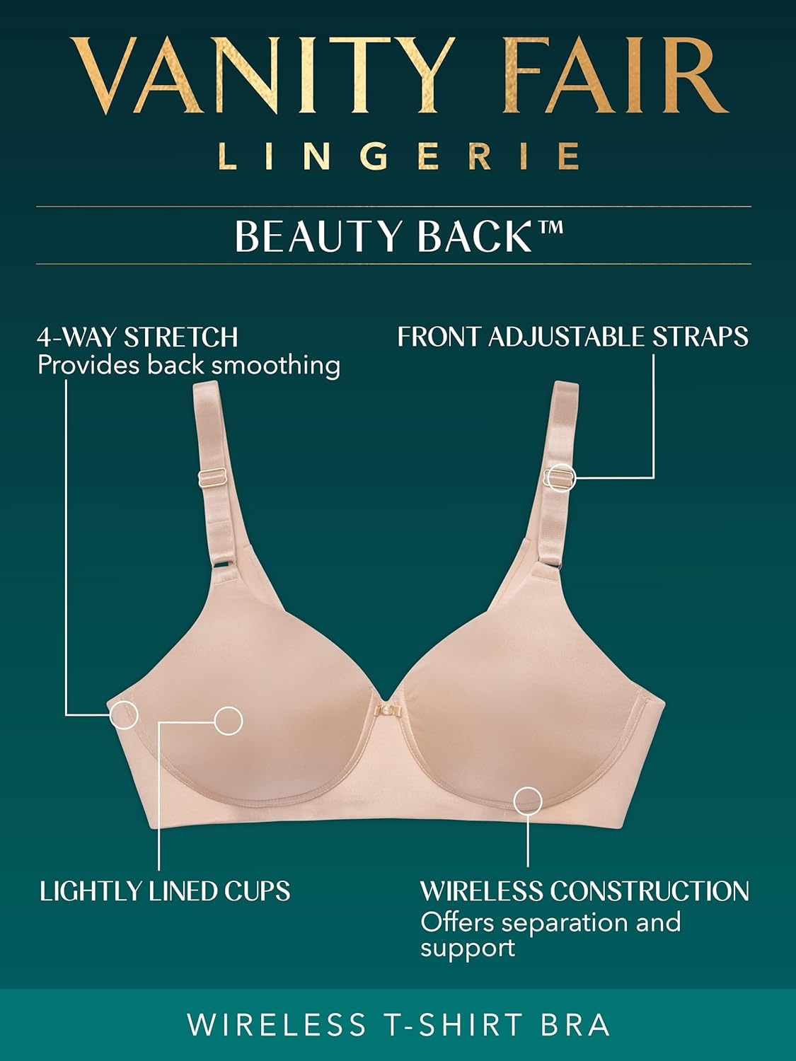image:imageVanity Fair Womens Full Coverage Beauty Back Smoothing Bra 4Way Stretch Fabric Lightly Lined Cups up to DDWireless Beige