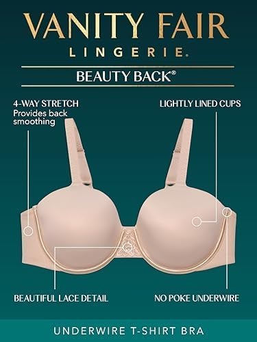 image:imageVanity Fair Womens Full Figure Beauty Back Smoothing Bra 4 Way Stretch Fabric Lightly Lined Cups up to HUnderwire Black