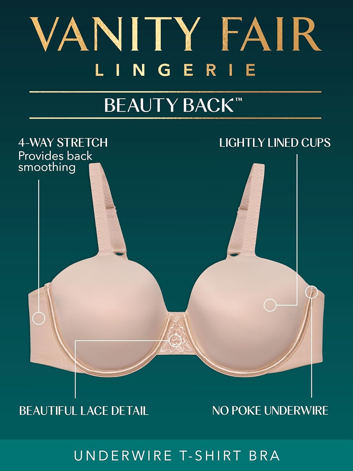 image:imageVanity Fair Womens Full Figure Beauty Back Smoothing Bra 4 Way Stretch Fabric Lightly Lined Cups up to HUnderwire Walnut