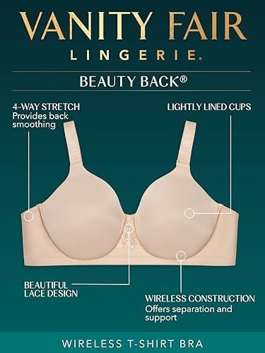 image:imageVanity Fair Womens Full Figure Beauty Back Smoothing Bra 4 Way Stretch Fabric Lightly Lined Cups up to HWirefree Beige