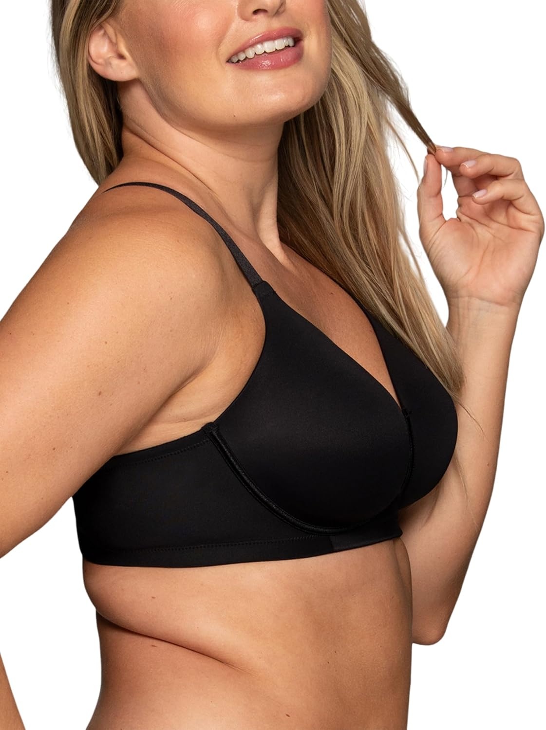 image:imageVanity Fair Womens Full Figure Beauty Back Smoothing Bra 4 Way Stretch Fabric Lightly Lined Cups up to HWirefree Black