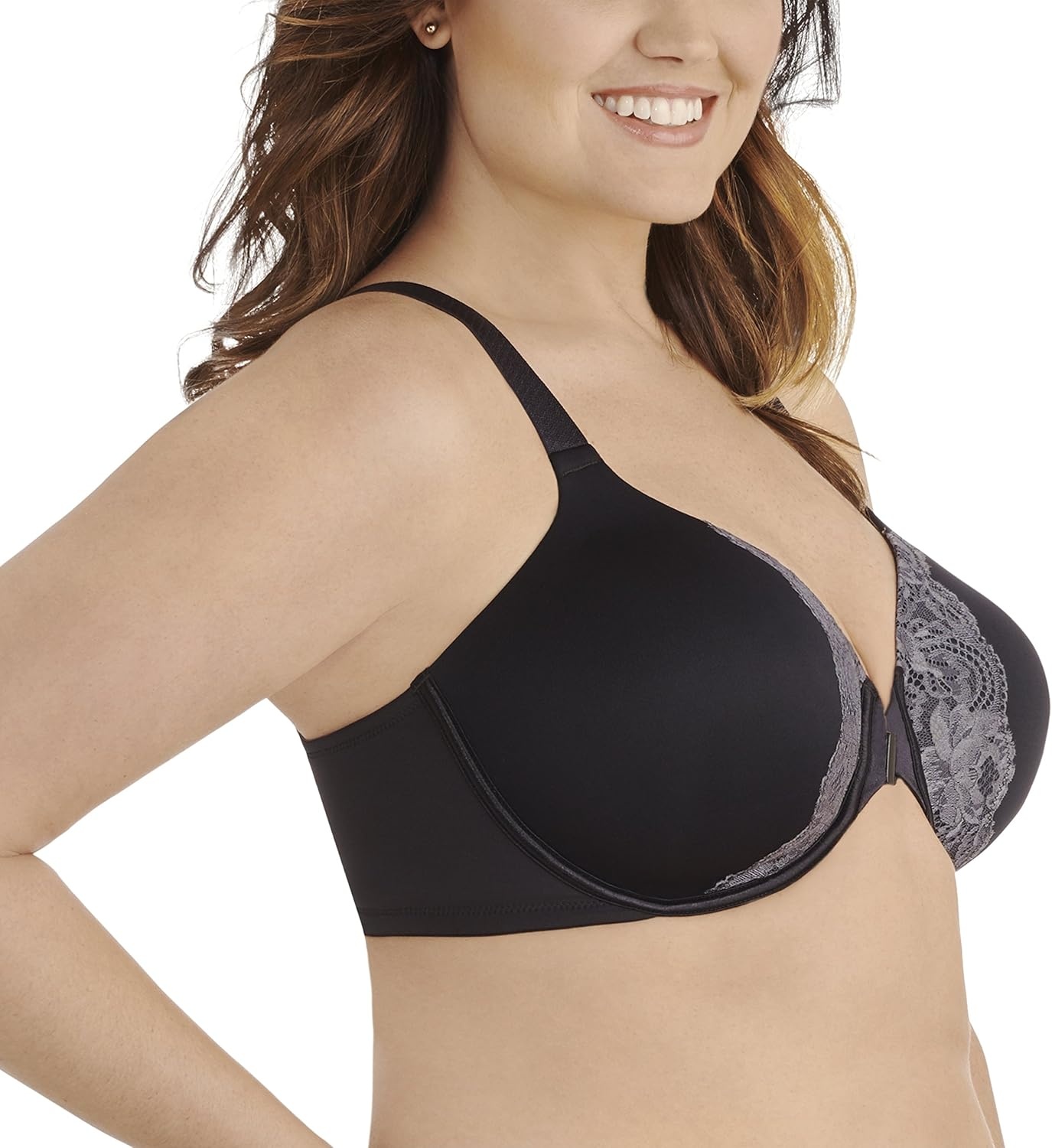 image:imageVanity Fair Womens Full Figure Front Closure Bra Beauty Back Smoothing Lightly Lined Cups up to DDDMidnight Black Charcoal Ash