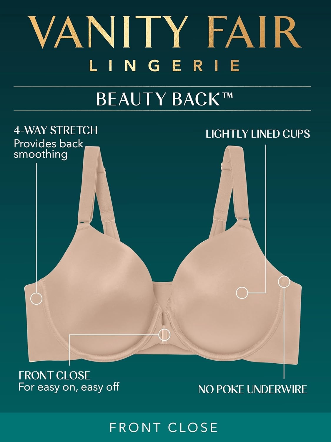 image:imageVanity Fair Womens Full Figure Front Closure Bra Beauty Back Smoothing Lightly Lined Cups up to DDDNeutral