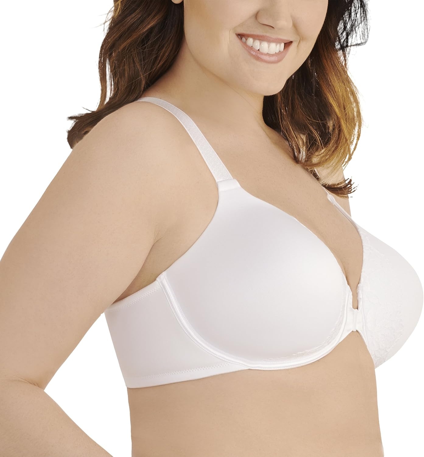 image:imageVanity Fair Womens Full Figure Front Closure Bra Beauty Back Smoothing Lightly Lined Cups up to DDDStar White