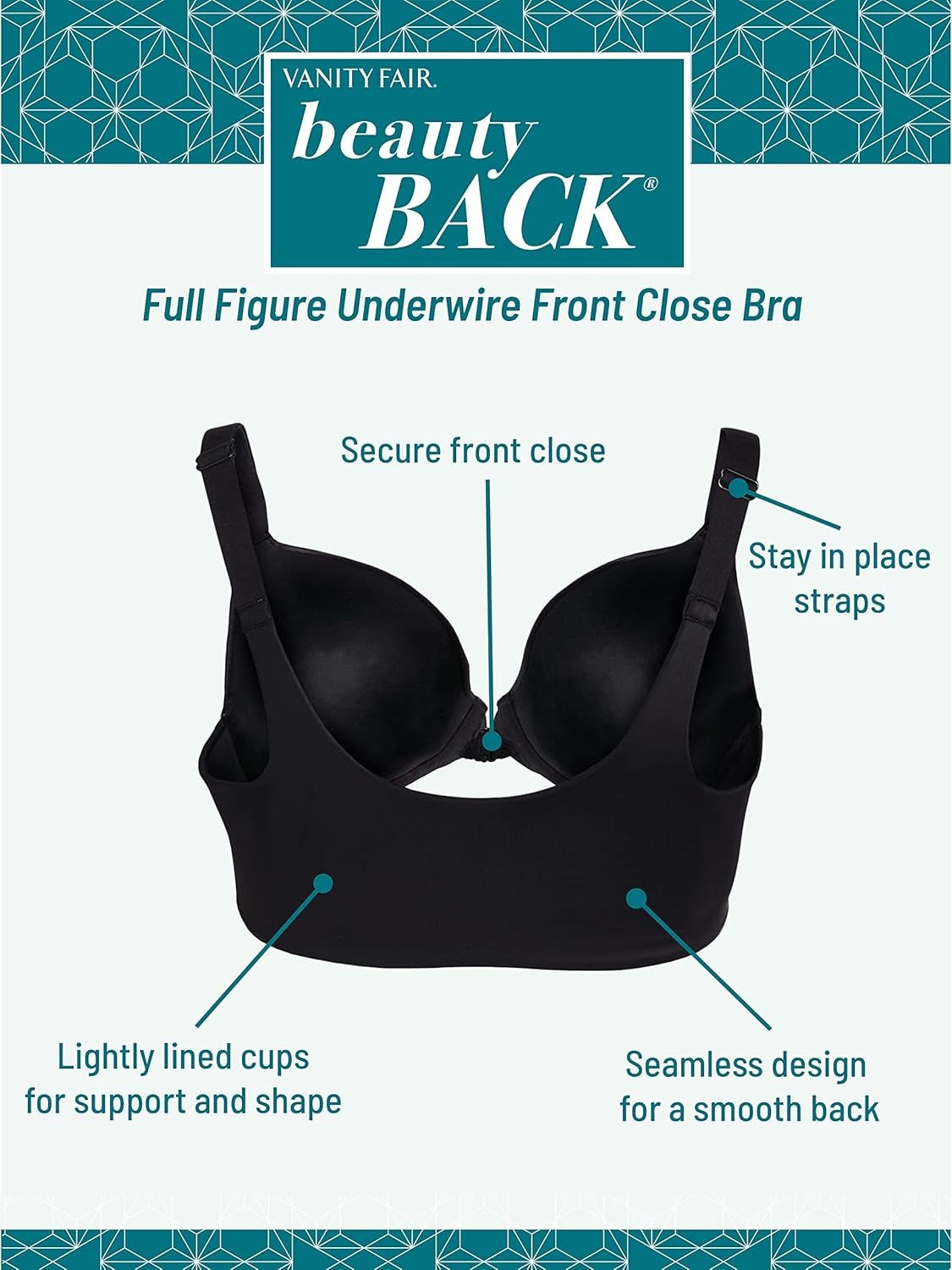 image:imageVanity Fair Womens Full Figure Front Closure Bra Beauty Back Smoothing Lightly Lined Cups up to DDDWhite