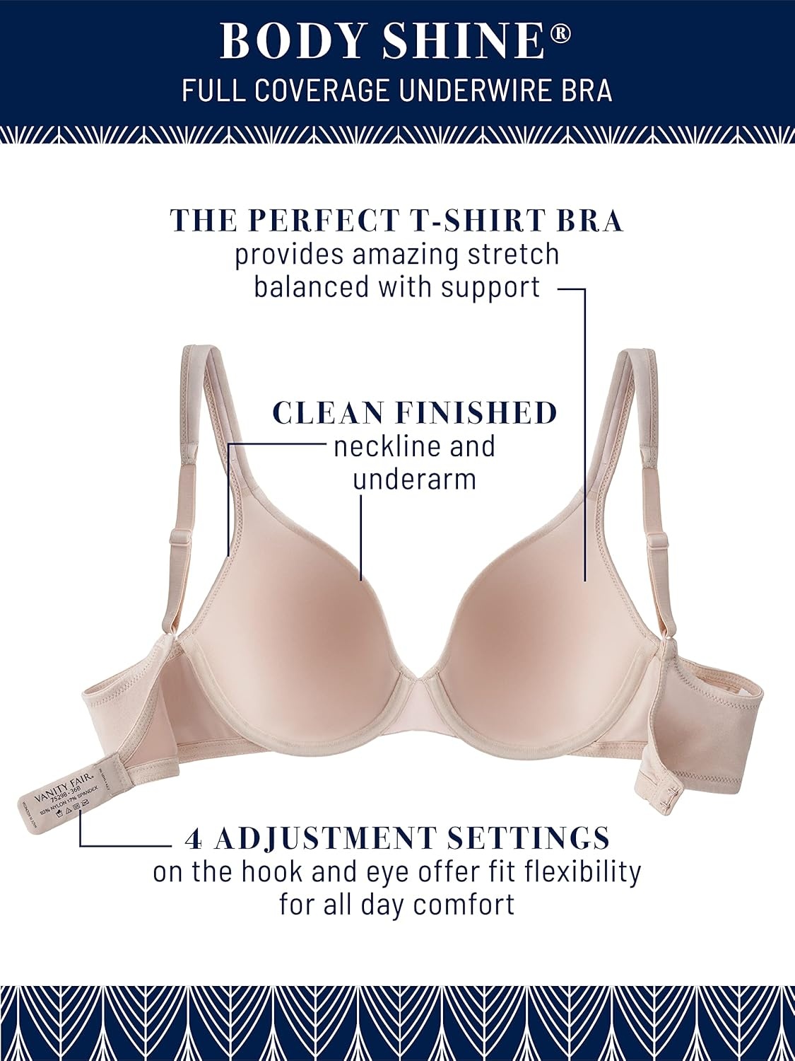 image:imageVanity Fair Womens Perfect TShirt Bra Body Shine Full Coverage Lightly Lined Cups up to DDUnderwire Quartz Jacquard