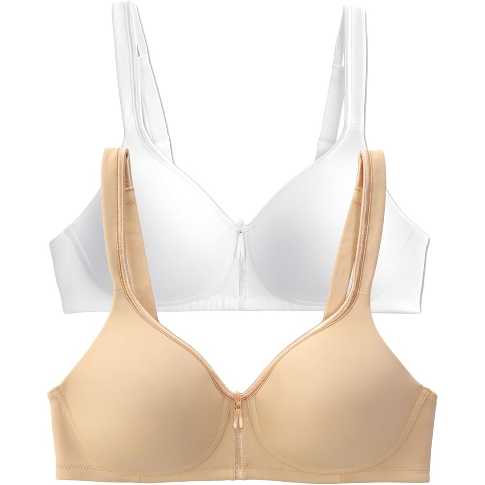 image:imageVanity Fair Womens Bra with 2Way Convertible Straps Body Caress Full Coverage Lightly Lined Cups Up to DdWirefree 2 Pack BeigeWhite