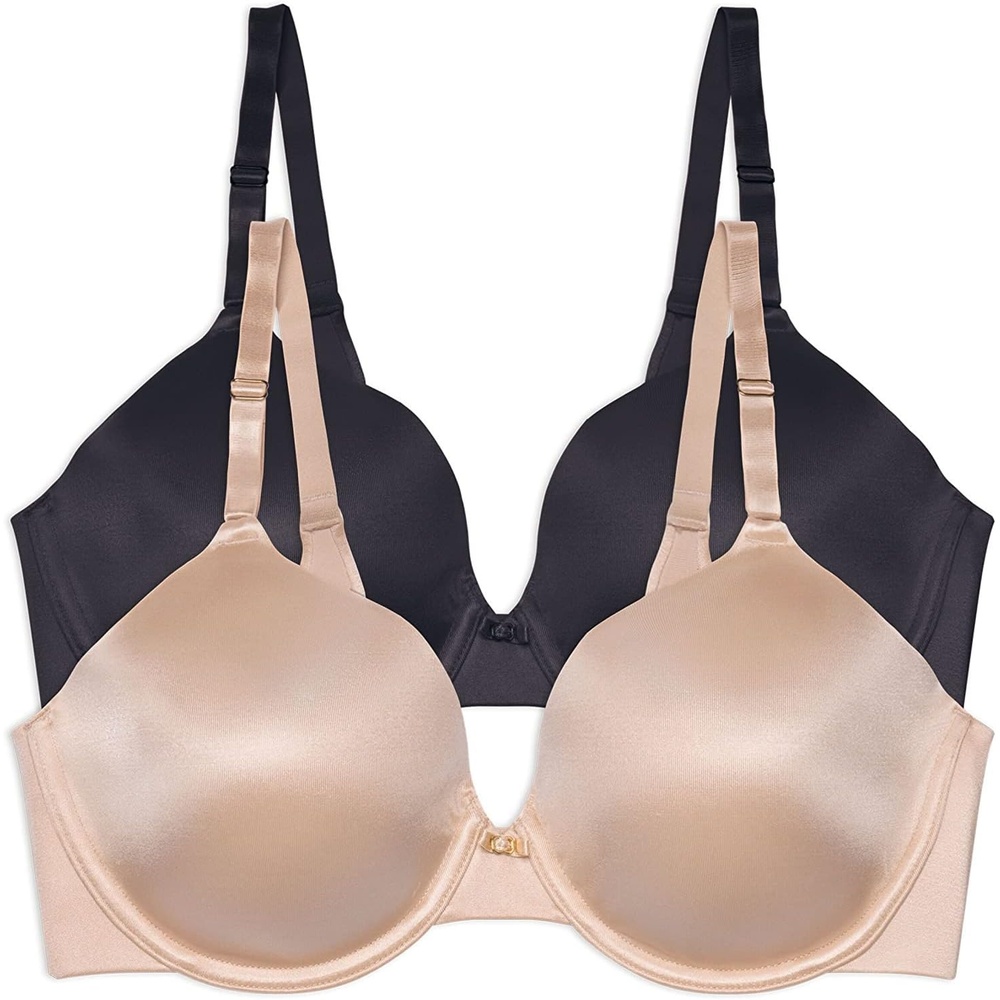 image:imageVanity Fair Womens Full Coverage Beauty Back Smoothing Bra 4Way Stretch Fabric Lightly Lined Cups up to DDUnderwire 2 Pack BeigeBlack