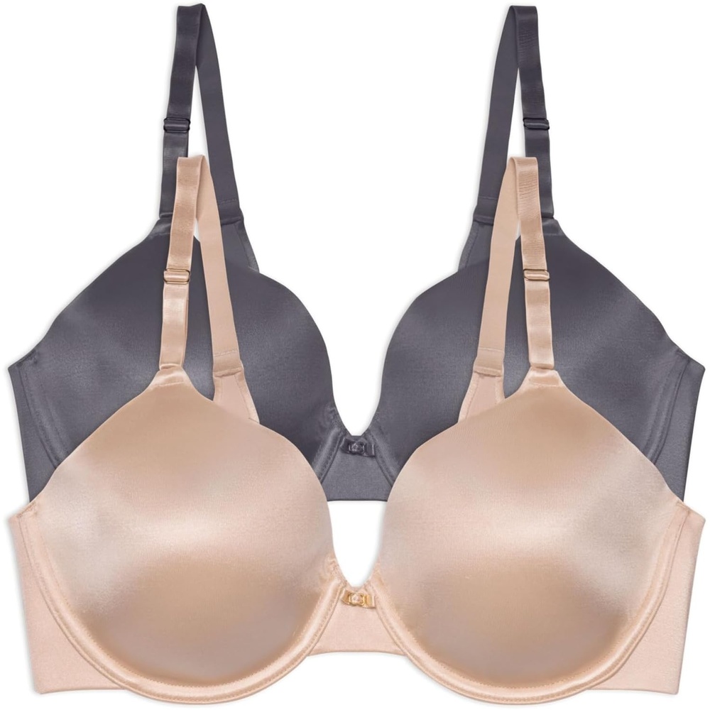 image:imageVanity Fair Womens Full Coverage Beauty Back Smoothing Bra 4Way Stretch Fabric Lightly Lined Cups up to DDUnderwire 2 Pack BeigeSteele