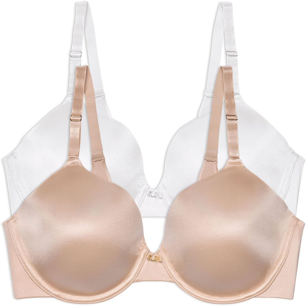 image:imageVanity Fair Womens Full Coverage Beauty Back Smoothing Bra 4Way Stretch Fabric Lightly Lined Cups up to DDUnderwire 2 Pack BeigeWhite