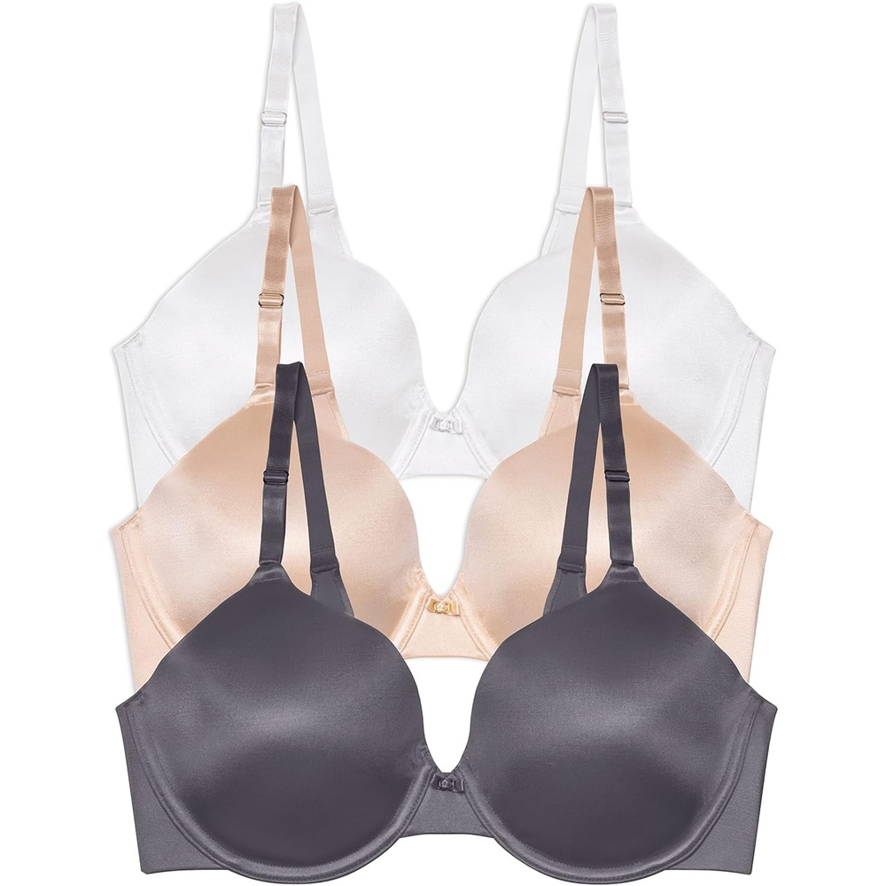 image:imageVanity Fair Womens Full Coverage Beauty Back Smoothing Bra 4Way Stretch Fabric Lightly Lined Cups up to DDUnderwire 3 Pack BeigeWhiteSteele