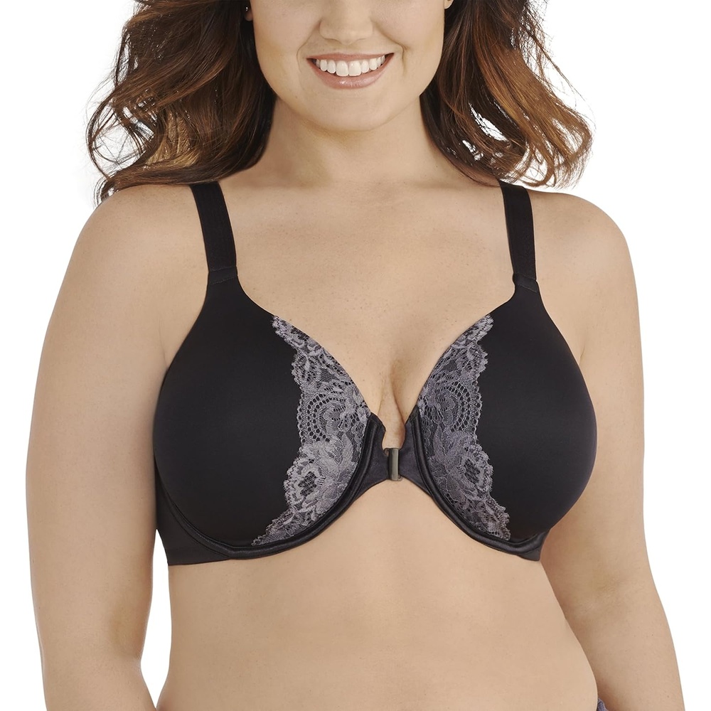 image:imageVanity Fair Womens Full Figure Front Closure Bra Beauty Back Smoothing Lightly Lined Cups up to DDDMidnight Black Charcoal Ash
