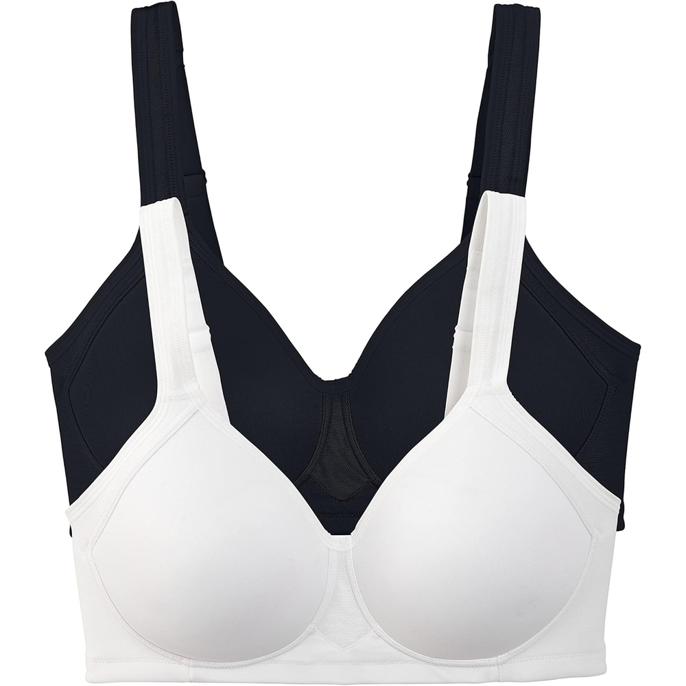 image:imageVanity Fair Womens Medium Impact Sports Bras for Women Breathable Moisture Wicking Padded Cups up to DDDWireless 2 Pack BlackWhite