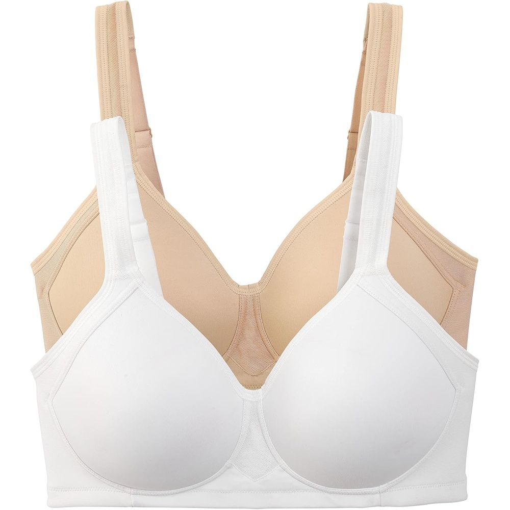 image:imageVanity Fair Womens Medium Impact Sports Bras for Women Breathable Moisture Wicking Padded Cups up to DDDWireless 2 Pack NeutralWhite