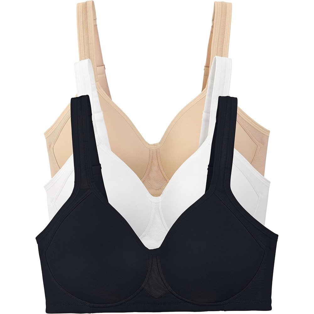 image:imageVanity Fair Womens Medium Impact Sports Bras for Women Breathable Moisture Wicking Padded Cups up to DDDWireless 3 Pack WhiteNeutralBlack