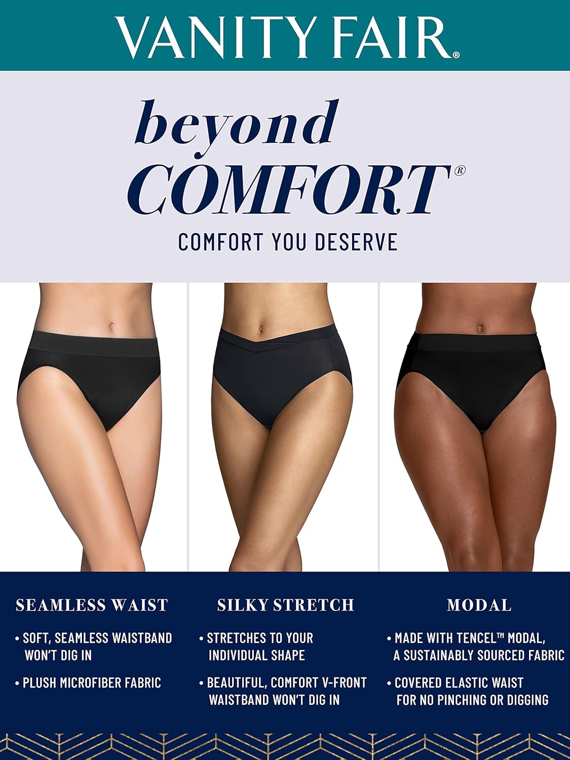 image:imageVanity Fair Womens Beyond Comfort Bikini PantiesSilky Stretch 3 Pack BlackBlackBlack