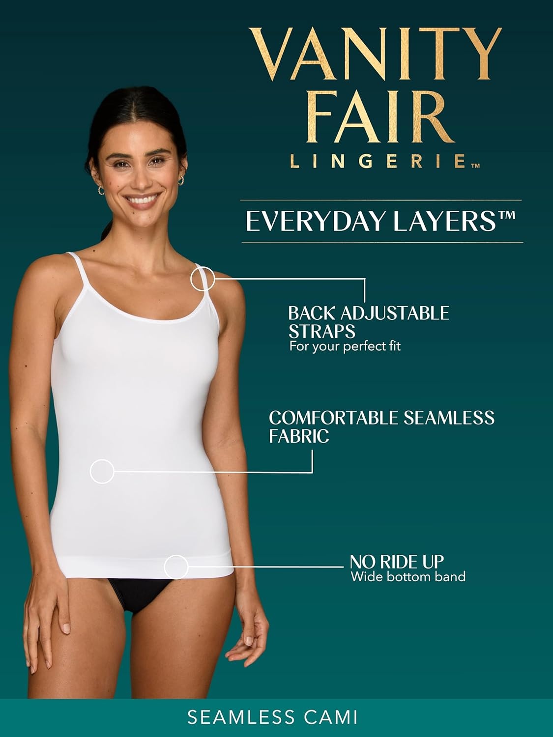 image:imageVanity Fair Womens Camisole Tops Everyday Layers Tank Top for Women Cami for WomenSeamless Cami Midnight Black