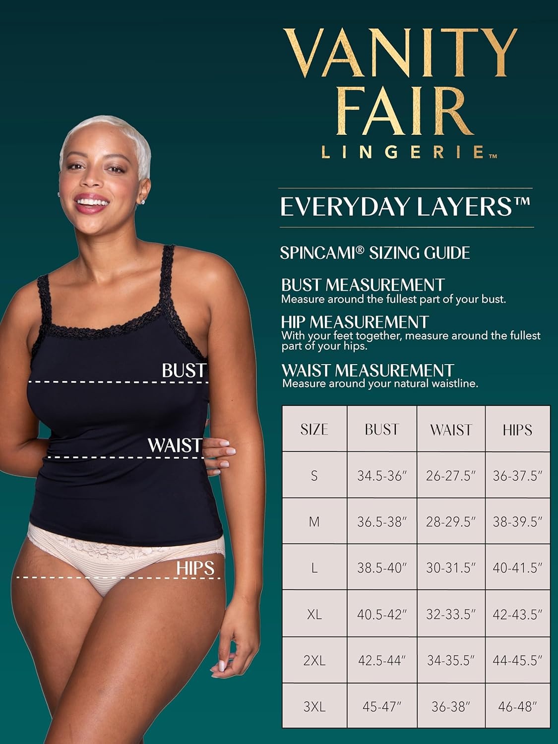 image:imageVanity Fair Womens Camisole Tops Everyday Layers Tank Top for Women Cami for WomenSpin Cami Midnight Black