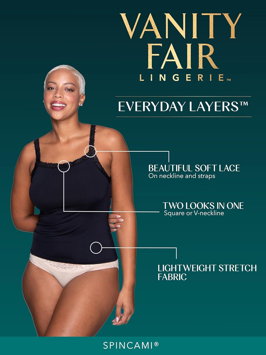 image:imageVanity Fair Womens Camisole Tops Everyday Layers Tank Top for Women Cami for WomenSpin Cami Midnight Black
