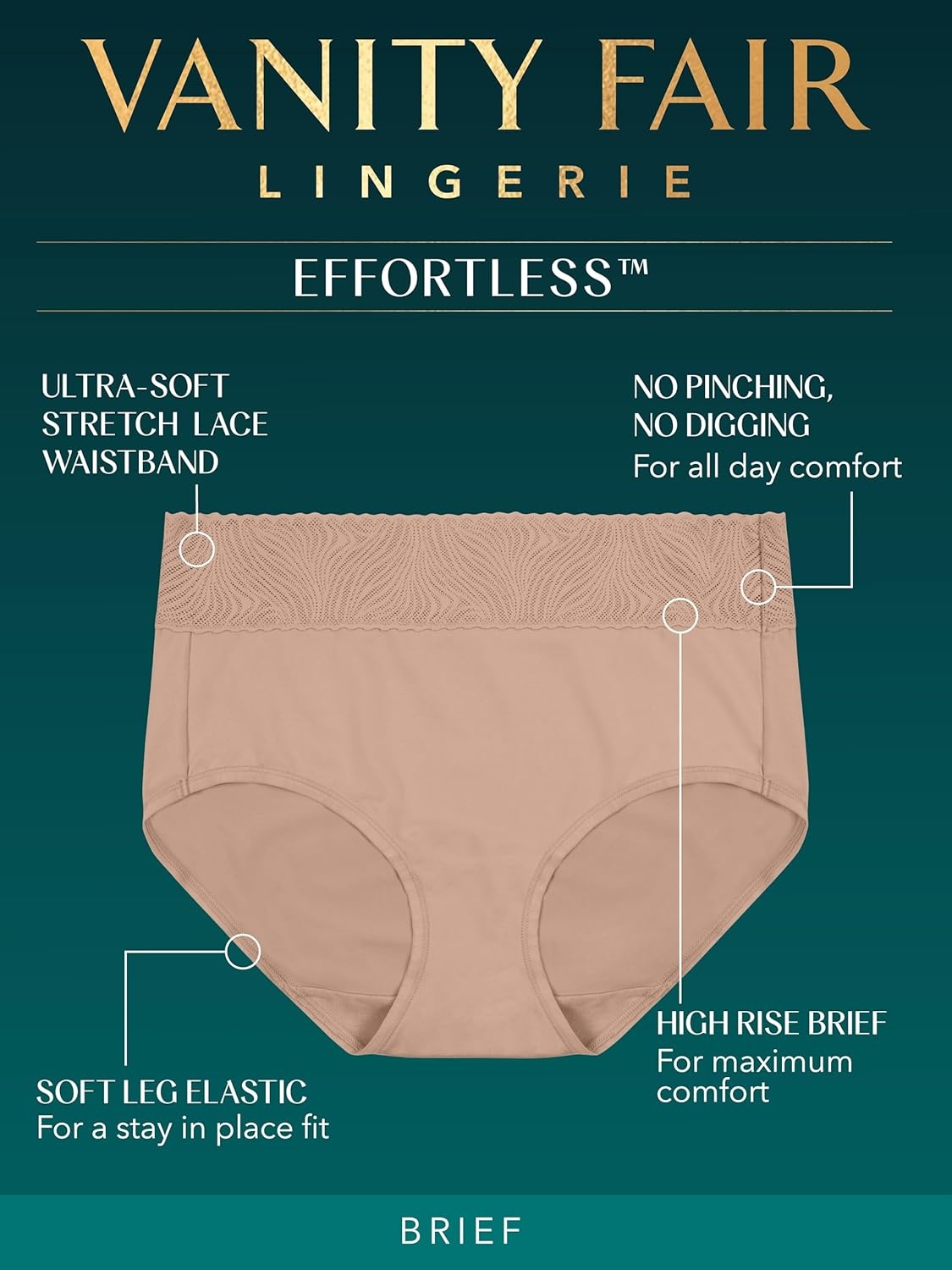 image:imageVanity Fair Womens Effortless Panties for Everyday Wear Buttery Soft Fabric amp LaceBrief Black