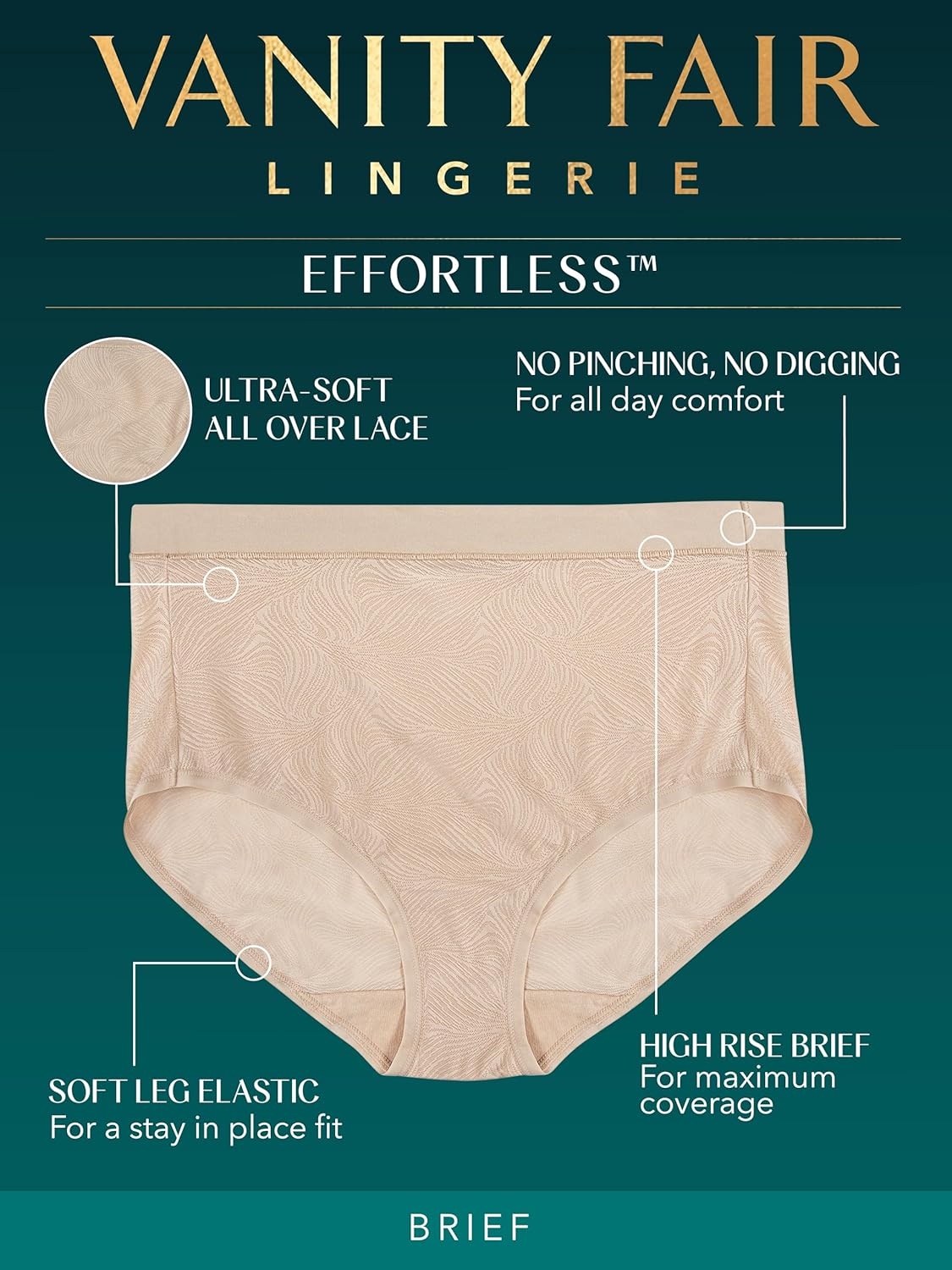 image:imageVanity Fair Womens Effortless Panties for Everyday Wear Buttery Soft Fabric amp LaceBrief Black Lace