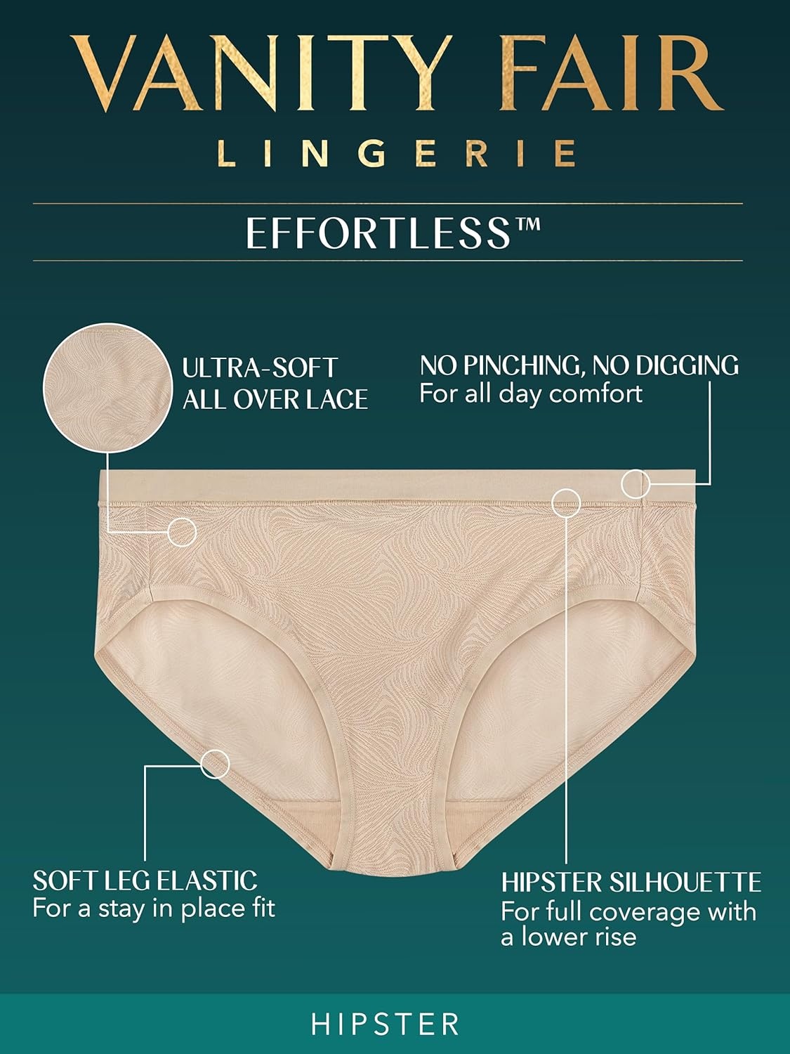 image:imageVanity Fair Womens Effortless Panties for Everyday Wear Buttery Soft Fabric amp LaceHipster White Lace