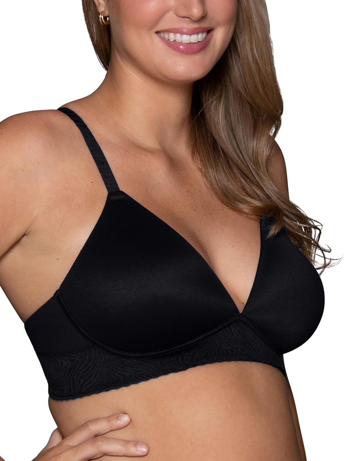 image:imageVanity Fair Womens Effortless Wireless Bra Buttery Soft Fabric amp Lightweight Memory Foam Cups up to DDBlack Lace