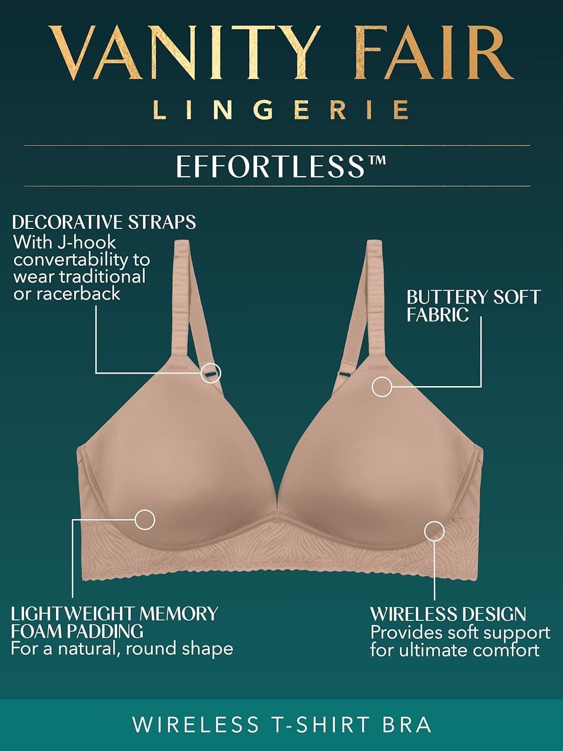 image:imageVanity Fair Womens Effortless Wireless Bra Buttery Soft Fabric amp Lightweight Memory Foam Cups up to DDBlack Lace
