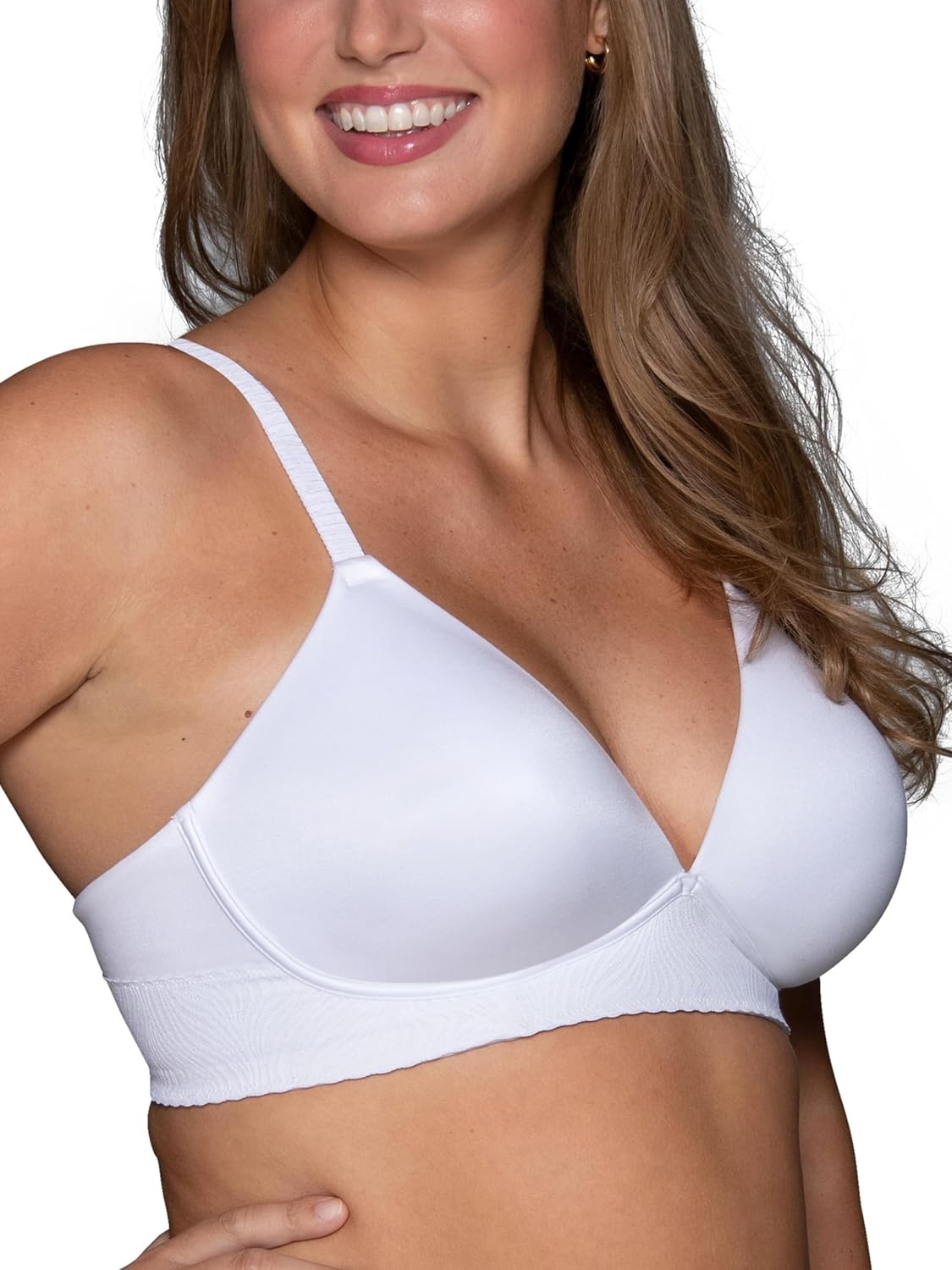 image:imageVanity Fair Womens Effortless Wireless Bra Buttery Soft Fabric amp Lightweight Memory Foam Cups up to DDWhite Lace