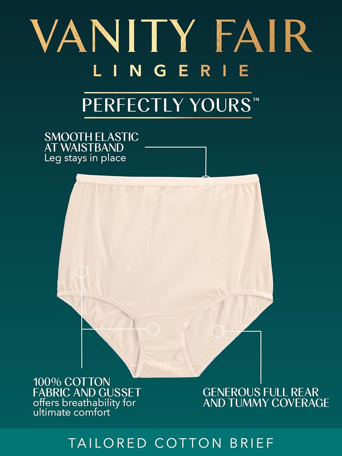 image:imageVanity Fair Womens High Waisted Underwear Full Coverage Ladies Panties Perfectly Yours BriefsCotton Fawn