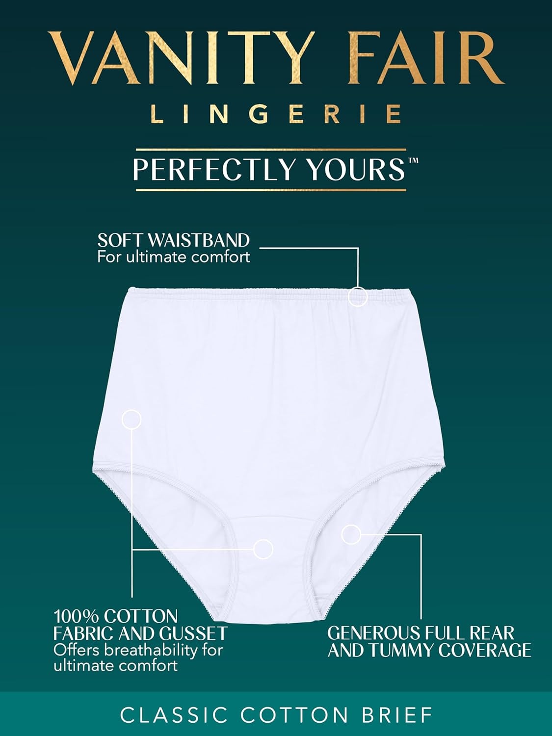 image:imageVanity Fair Womens High Waisted Underwear Full Coverage Ladies Panties Perfectly Yours BriefsCotton FawnFawnFawn