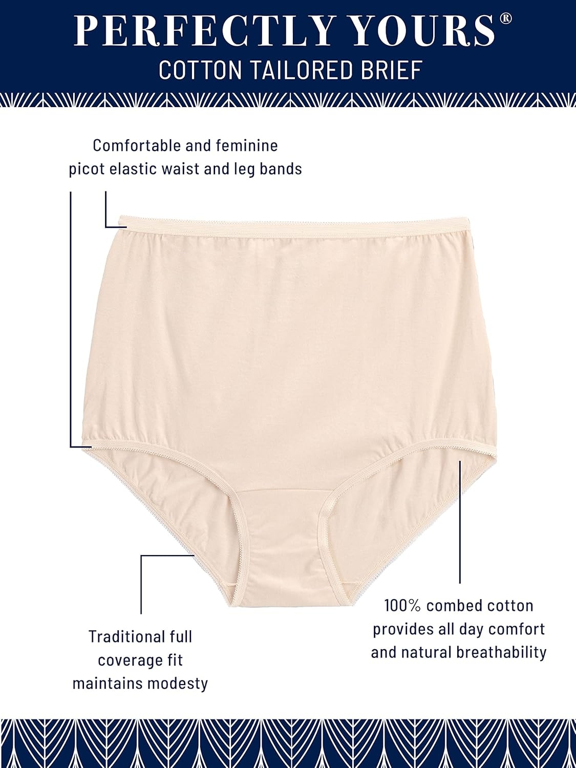 image:imageVanity Fair Womens High Waisted Underwear Full Coverage Ladies Panties Perfectly Yours BriefsCotton Sachet Blue